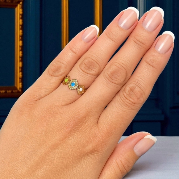 ๐๏ธBold 18K Gold Plated Open Adjustable Ring With Colorful Medallion Accents ๐ - Picture 3 of 11